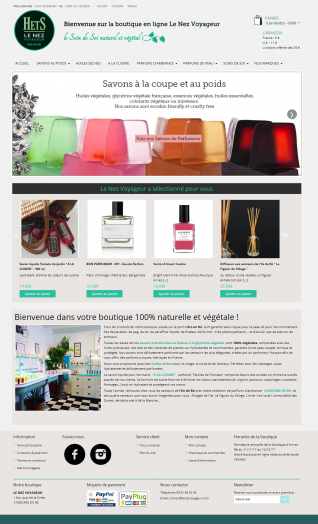 Site e-commerce: Huiles et savons - Le Nez Voyageur